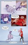  2013 abdominal_bulge absurd_res anthro aogami bdsm bondage bound buttplug cat clothed clothing collar comic cub cum demon feline female fully_clothed fur girly hi_res inflation leash male mammal nude penis purple_fur sex_toy simple_background succubus young 