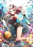  air_bubble anklet bare_shoulders barefoot basketball blue_eyes bracelet breasts bubble copyright_name day diving_mask_on_head fish flower gambe hair_ornament jewelry large_breasts light_rays looking_at_viewer manatee net official_art pink_hair qurare_magic_library ribbon short_hair smile solo swimsuit underwater watermark waving wrist_ribbon 