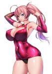  ahoge blue_eyes blush breasts cameltoe commentary_request covered_nipples cowboy_shot large_breasts long_hair looking_at_viewer original pink_hair rindou_(radical_dream) side_ponytail skin_tight solo thighs 