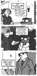  anthro bear canine clothing comic disney duke_weaselton fox fur luraiokun male mammal monochrome mustelid nick_wilde polar_bear suit weasel zootopia 