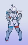  1-eye 2018 alternate_species android breasts digital_media_(artwork) featureless_crotch female fist grey_body grey_nipples happy humanoid humanoidized knock-kneed machine magnemite metallic_body nintendo nipples not_furry pok&eacute;mon pok&eacute;mon_(species) pose robot screw solo standing tea-redrex video_games 