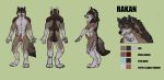  2018 animal_genitalia animal_penis anthro balls blue_eyes canine canine_penis digital_media_(artwork) jagal knot male mammal model_sheet nude penis rakan scar simple_background solo were werewolf 