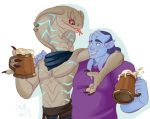 alcohol beer beverage blue_eyes blue_hair blush brown_scales claws clothing draenei dragonasis forked_tounge hair humanoid male red_eyes scales scalie sethrak simple_background video_games warcraft 