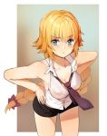  blonde_hair blue_eyes braid fate/grand_order fate_(series) hands_on_hips jeanne_d'arc_(fate) jeanne_d'arc_(fate)_(all) leaning_forward long_braid long_hair necktie shorts shovelwell single_braid solo very_long_hair vest 