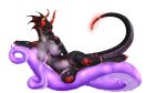  2018 4_toes anthro breasts claws digital_media_(artwork) doktor-savage dragon female fin horn jewelry looking_at_viewer markings necklace nipples nude open_mouth piercing purple_eyes purple_tongue pussy savage scales scalie solo teeth tentacles toes 