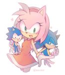  1girl amy_rose dress fang gloves green_eyes hairband hedgehog holding_stuffed_toy looking_at_viewer red_dress red_hairband rento_(rukeai) sideways_mouth sleeveless sleeveless_dress smile sonic sonic_the_hedgehog star white_gloves 