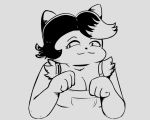  :3 black_and_white breasts cat catty_(undertale) cleavage clothed clothing feline female grey_background mammal monochrome overalls simple_background sweater_pups_(artist) undertale video_games 