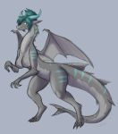  2017 anthro breasts claws comic dragon fangs featureless_breasts female fish grey_background guide_lines horn hybrid lynn_rhea marine navel nude shark simple_background smile solo standing stripes thatweirdguyjosh transformation wings 