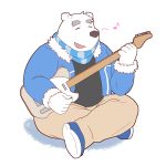  2017 anthro bear eyes_closed guitar male mammal musical_instrument polar_bear scarf simple_background sitting slightly_chubby solo utau white_background 白音カン 