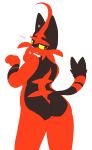  2018 alpha_channel anthro anthrofied black_fur butt butt_focus butt_pose collaboration cute_fangs digital_media_(artwork) elpatrixf feline fur leaning leaning_forward looking_back male mammal nintendo paw_pose pok&eacute;mon pok&eacute;mon_(species) raised_tail red_eyes red_fur seductive simple_background slightly_chubby solo srfrogfan standing torracat transparent_background video_games yellow_sclera 