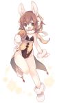  animal_ears bare_shoulders bow brown_eyes brown_hair bunny_ears bunny_girl bunny_tail bunnysuit coattails detached_collar dyute_(fire_emblem) fake_animal_ears fire_emblem fire_emblem_echoes:_mou_hitori_no_eiyuuou fire_emblem_heroes leotard long_hair looking_at_viewer open_mouth ponytail simple_background smile solo tail teu_(navy) 