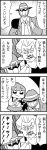  2girls 4koma :3 bangs bkub character_request clenched_teeth comic cup earrings eyebrows_visible_through_hair fedora greyscale hair_ornament halftone hat highres holding holding_cup ip_police_tsuduki_chan jacket jewelry lipstick makeup mask monochrome multiple_girls necktie pointing pointing_at_self ponytail pouring saigo_(bkub) scared shaded_face shirt short_hair shoulder_pads shouting simple_background skirt soukou_kihei_votoms speech_bubble suspenders sweatdrop talking teeth translation_request tsuduki-chan two-tone_background two_side_up 