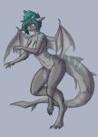  2017 anthro breasts comic dragon fangs female fish grey_background guide_lines horn hybrid lynn_rhea marine navel nude open_mouth shark simple_background solo stripes surprise thatweirdguyjosh transformation wings 