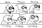  alphys alternate_species anthro apatosaurus black_and_white budderfly ceratopsian chibi clothing cute dinosaur doodles evolution eyewear female glasses lab_coat line_art lizard monochrome nerd pteranodon reptile sauropod scalie sharp_teeth stegosaurian stegosaurus teeth theropod triceratops tyrannosaurus_rex undertale video_games 