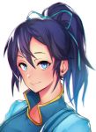  black_hair blue_eyes blue_hair chromatic_aberration fir fire_emblem fire_emblem:_fuuin_no_tsurugi hair_ribbon highres long_hair looking_at_viewer messatsu_tan ponytail purple_eyes ribbon simple_background smile solo 