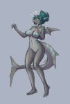  2017 anthro areola breasts comic female fish grey_background guide_lines lynn_rhea marine navel nipples nude open_mouth pussy shark simple_background solo stripes surprise thatweirdguyjosh transformation wings 