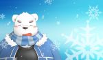  2016 anthro bear blush eyes_closed fur male mammal polar_bear scarf solo utau white_fur 白音カン 
