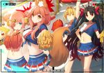  animal_ears bicolored_eyes black_hair blonde_hair camera cheerleader fate/grand_order fate_(series) foxgirl frankenstein headdress horns ishtar_(fate/grand_order) long_hair mhong navel orange_eyes pink_hair pop_team_epic red_eyes saber saber_extra skirt tail tamamo_no_mae_(fate) 