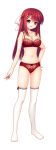  1girl bangs bare_shoulders blush bow bow_panties bra braid breasts cleavage collarbone eyebrows_visible_through_hair female french_braid full_body hair_ornament hair_ribbon hairclip hand_on_hip happy light_blush long_hair looking_at_viewer medium_breasts navel open_mouth original panties red_bra red_eyes red_hair red_panties ribbon sakurayashiki_nisei shiny shiny_hair simple_background skindentation smile solo standing thighhighs tied_hair underwear underwear_only white_background white_legwear white_ribbon 
