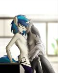 2018 absurd_res anonynugax anthro anthrofied black_hair breasts clothing cutie_mark duo earth_pony equine eyes_closed female female/female fingering friendship_is_magic hair hair_grab hi_res horn horse inside legwear mammal multicolored_hair my_little_pony nipples octavia_(mlp) open_mouth pants pony saliva saliva_string shirt side_boob thigh_highs two_tone_hair undressing unicorn vaginal vaginal_fingering vinyl_scratch_(mlp) 