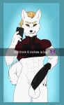  anthro balls big_balls big_penis black_penis blonde_hair bottomless calheb-db canine clothed clothing crop_top english_text erection hair huge_penis humanoid_penis looking_at_viewer male mammal mirror muscular muscular_male orange_eyes penis selfie shirt snapchat solo standing text tight_clothing 