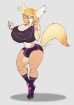  2018 ?! anthro big_breasts blonde_hair blue_eyes breasts bulge canine cleavage clothed clothing colored_nails dickgirl eyewear fennec fox glasses hair intersex ipod mammal piercing solo teer thick_lips 