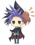  1boy :&lt; black_hair blue_eyes blue_hair bone boned_meat chibi choker food hand_on_hip holding_meat jacket jitome looking_at_viewer male_focus meat multicolored_hair pants rento_(rukeai) short_hair solo spiked_hair standing torn_jacket yuu-gi-ou yuu-gi-ou_arc-v yuuto_(yuu-gi-ou_arc-v) 