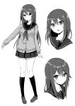  cardigan character_sheet chiune_(yachi) greyscale kneehighs long_hair monochrome original school_uniform serafuku skirt 