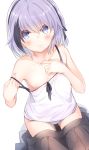  ass_visible_through_thighs bangs bare_arms bare_shoulders black_hair black_skirt blue_eyes blush breasts camisole closed_mouth collarbone fingernails hair_between_eyes hands_up highres kinukawa_chinatsu looking_at_viewer multicolored_hair nipples original panties pleated_skirt purple_hair purple_panties short_hair skirt skirt_pull small_breasts solo strap_slip streaked_hair tsunekichi underwear white_background white_camisole 