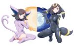  animal_ears ass black_hair bodysuit cosplay emukee leotard mizuki_(pokemon_sm) moon pokemon purple_eyes red_eyes short_hair skintight tail thighhighs white 