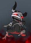  anus balls black_skin clothed clothing cute demon glowing glowing_eyes grin humanoid looking_at_viewer male open_mouth penis precum red_eyes saliva sharp_teeth simple_background skimpy smile solo suspendedpain teeth the_adversary the_binding_of_isaac tongue tongue_out toony 