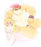  1boy 1girl abs areolae blonde_hair blush bowser bracelet breasts cock_ring crown eyebrows eyes_closed fang furry jewelry manly mario_(series) muscle neocoill nimji nintendo nipples nude parted_lips penis princess_peach red_hair smile sparkle spiked_bracelet spikes super_mario_bros. third-party_edit uncensored white_background 