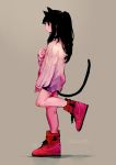  1girl animal_ears black_hair cat_ears cat_tail female from_side original profile sleeves_past_wrists solo standing standing_on_one_leg tail yokoshima_wakaba 