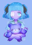  1girl blue_eyes blue_hair eyepatch looking_at_viewer original stuffed_animal teddy_bear twintails upper_body yokoshima_wakaba 