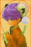  1girl chinese_clothes earrings female glasses horns lips original purple_hair round_eyewear sleeves_past_wrists solo yokoshima_wakaba 