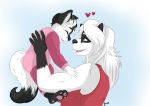  &lt;3 anthro baby badger bailey_rosworth breasts brown_eyes canine catsmeow child daughter female fur hair hi_res hybrid long_hair mammal mature_female mother muscular muscular_female mustelid onesie parent pawpads smile wolf young 