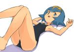  :d bad_id bad_pixiv_id bangs bare_arms bare_shoulders black_swimsuit blue_eyes blue_hair breasts bright_pupils eyebrows eyebrows_visible_through_hair hairband legs_up lying nyonn24 on_back one-piece_swimsuit open_mouth orange_hairband pokemon pokemon_(anime) pokemon_sm_(anime) shadow short_hair simple_background small_breasts smile solo suiren_(pokemon) swimsuit tongue white_background white_pupils 