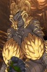  2018 armor baltan_(artist) big_breasts black_sclera black_skin breasts capcom curly_horn digital_media_(artwork) dragon elder_dragon female huge_breasts jewelry kulve_taroth looking_at_viewer macro monster_hunter monster_hunter_world necklace nipples scalie solo sparkle thick_thighs video_games voluptuous yellow_eyes 