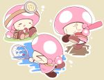 &gt;_&lt; 2018 baseball_bat beverage clothed clothing fungi_fauna mario_bros multiple_images nettsuu nintendo open_mouth simple_background solo_focus sweat tennis_racket toad_(mario) toadette video_games 