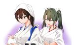  batabata0015 commentary_request food green_hair hair_ribbon highres japanese_clothes kaga_(kantai_collection) kantai_collection long_hair multiple_girls onigiri ribbon side_ponytail tears twintails white_ribbon zuikaku_(kantai_collection) 