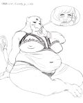  2015 ambiguous_gender anthro big_breasts black_and_white blush boss_monster breasts caprine clothing duo english_text female goat hi_res horn huge_breasts human idlecil lingerie mammal mature_female monochrome nipples overweight phone protagonist_(undertale) sitting slightly_chubby smile text toriel undertale underwear video_games 