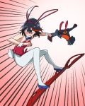  animal_ears black_hair blush bow bowtie bunny_ears bunny_tail bunnysuit commentary_request cosplay daicon_bunny_girl daicon_bunny_girl_(cosplay) daicon_iv flcl hamaguri_(nirak1203) high_heels kill_la_kill matoi_ryuuko multicolored_hair parody red_hair scissor_blade senketsu short_hair solo tail two-tone_hair wrist_cuffs 