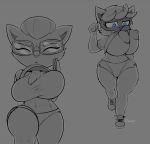  2018 4_fingers abs areola big_breasts blue_eyes breasts butt clothed clothing crossgender digital_media_(artwork) duo eyewear female freepancakes fur goggles hair hi_res huge_breasts humanoid kennen_(lol) league_of_legends mammal mask nipples raised_shirt riot_games running shirt short_stack shorts teemo_(lol) thick_thighs video_games wide_hips yordle 