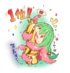  1girl aishuu_hebiko artist_request blush chibi green_hair happy hug long_hair monster_girl octopus_girl saliva solo taimanin_(series) taimanin_asagi taimanin_rpgx tentacle translation_request 
