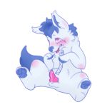  balls blush canine cum dazed embarrassed erection feral fur hair living_plush low_res male mammal mind_control nickcola open_mouth penis plushie simple_background solo spread_legs spreading tears tongue wolf 