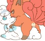  3_toes all_fours alolan_vulpix anus black_nose blue_eyes blue_fur blue_pawpads brown_eyes butt cub cute cute_fangs eye_contact female female/female feral feral_on_feral fluffy fluffy_tail fur nintendo one_eye_closed open_mouth orange_fur pawpads pok&eacute;mon pok&eacute;mon_(species) pussy raised_tail rear_view red_fur regional_variant sillywolf simple_background spread_legs spreading toes video_games vulpix white_background white_fur young 