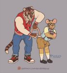  anthro bullying clothing diaper feline male mammal mouse naughty_face puddlepup rodent simple_background slightly_chubby sweat teenager tiger underwear underwear_pull young 