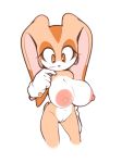  2018 aged_up anthro areola big_breasts breasts brown_eyes clothing cream_the_rabbit digital_media_(artwork) eyelashes female gloves hair humanoid lagomorph looking_down mammal navel nipples nude plantpenetrator pussy rabbit short_stack simple_background solo sonic_(series) video_games worried young 