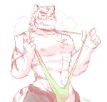  2018 abs anthro biceps chest_tuft clothing cotton_(artist) digital_media_(artwork) eyewear feline fur glasses hi_res kemono male mammal muscular muscular_male nipples pecs simple_background tiger tuft white_tiger 