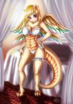  anglish anthro bed blonde_hair blue_eyes bra clothing dragon female fire fluffy hair invalid_tag lingerie mana mana_(series) panties pose shy solo underwear video_games 
